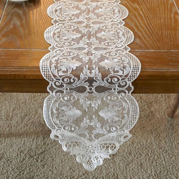 ARTABLE Off White Lace Table Runner Macrame Dresser Scarf Modern 10x110Inch | - Image 2