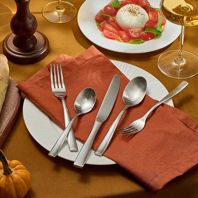 KINGSTONE 20-Piece Silverware Set for 4, Matte Stainless Steel Flatware Set with Forks, Knives, Spoons, Dishwasher Safe, Rust Resistant Cutlery for Home & Wedding