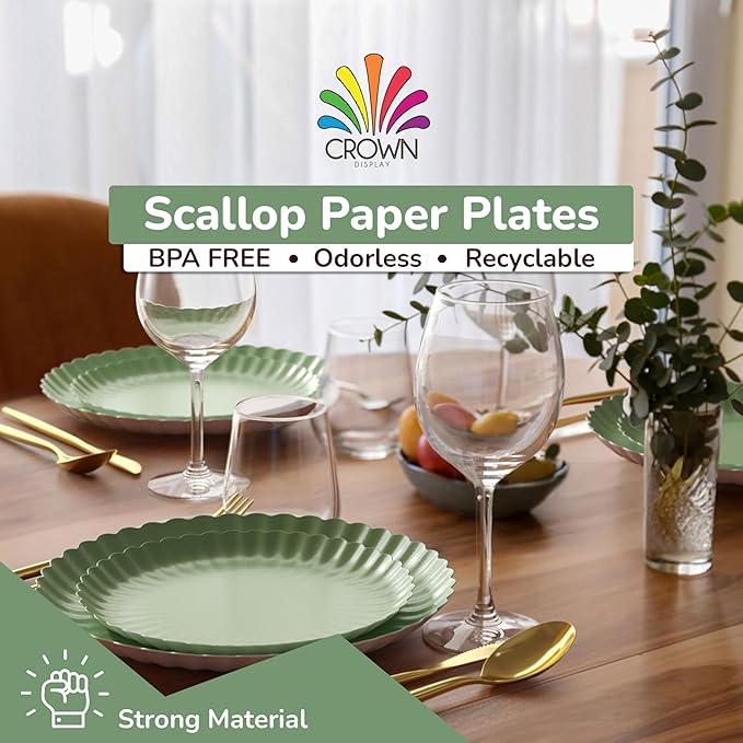 Trendables Floral Paper Plates 8.5 Inch & 10.5 Inch 40 Pcs Dinner Plate Set Fancy Disposable Plates for Party for 20 Guests 20 X 8 & 20 X 10 Large & Small Paper Plate Set for Parties Matcha
