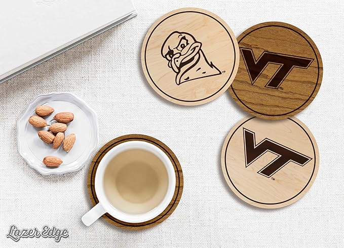 LazerEdge Virginia Tech Hokies Wooden Coaster Set - Maple Wood - Officially Licensed Product - 4-Pack