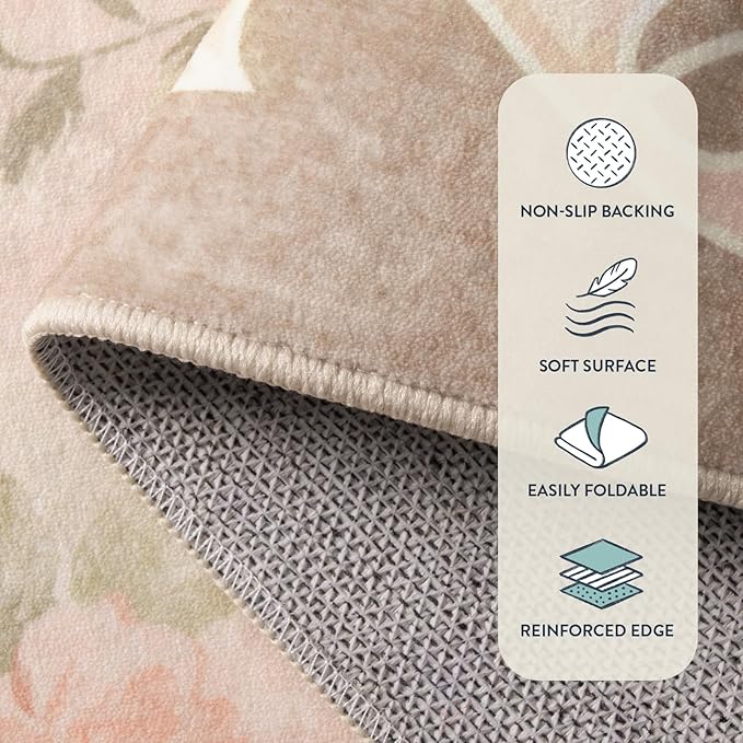 Lahome Washable Area Rug 6x9,Nursery Rug Girl Living Room Rug 6x9, Vintage Girls Rugs for Bedroom Ultra-Thin Non Slip Carpet for Playroom Dining Room Dorm (6'X9',Beige)