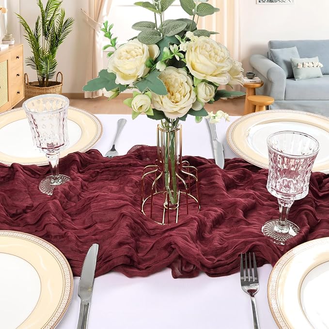 6 Pack 10Ft Burgundy Cheesecloth Table Runner 23 x 120 Inch | Gauze Rustic Boho - Image 4
