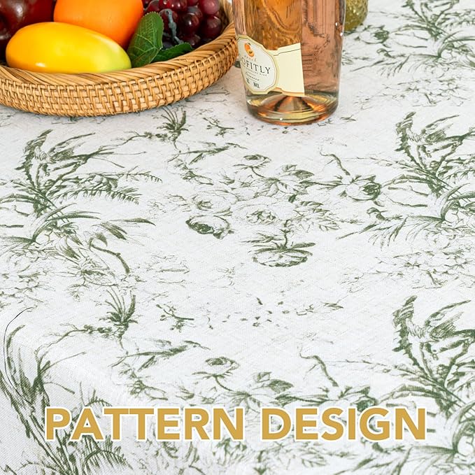 H.VERSAILTEX Linen Table Cloths Floral Printed Tablecloth Spill-Proof Waterproof Table Cover for Dining Buffet Feature Soft and Thick Fabric Wrinkle Free, 60 x 120 Inch, Vintage Botanical - Green