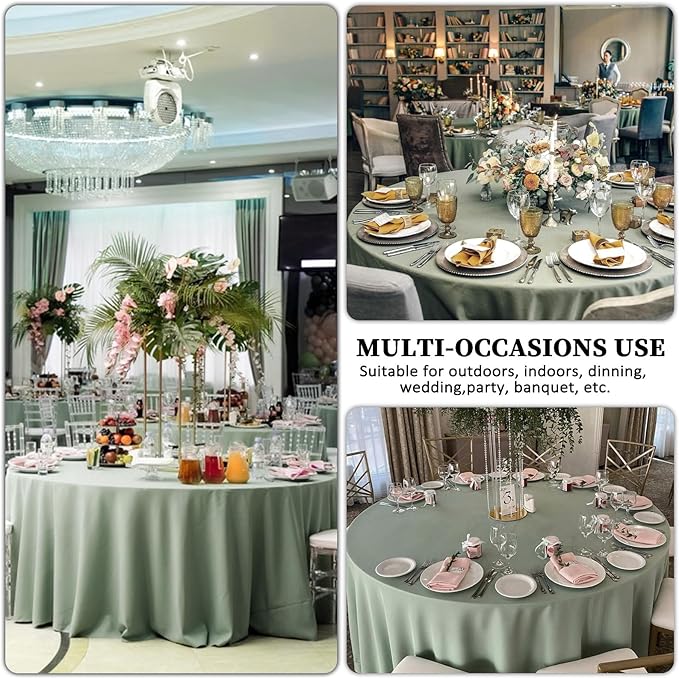 8 Pack Sage Green Round Tablecloth 90 Inch Stain and Wrinkle Resistant Round Sage Green Table Cloth Reusable and Washable Polyester Fabric Table Covers for Buffet Wedding Party and Banquet
