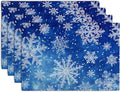 Winter Blue Snowflake Placemats Set of 4 Merry Christmas Snowflakes Linen Fabric Table Mats Seasonal Xmas Holiday Washable Place Mats for Party Kitchen Dining Outdoor Indoor Decor