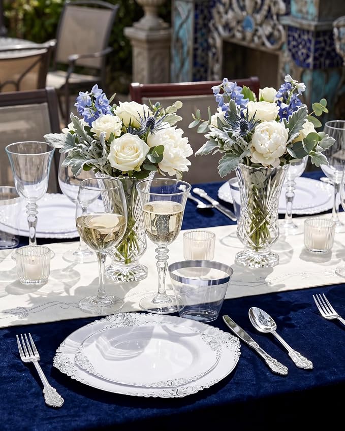 100pcs White Silver Plastic Plates - Image 5