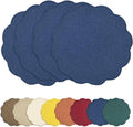 AHHFSMEI Round Faux Linen Placemats Set of 4 Waterproof Table Mats Heat Resistant Non-Slip and Stain Proof for Kitchen Dining Elegant Decor (Navy Blue,4)