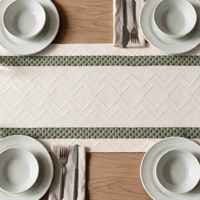 Artoid Mode Sage Green Stripe Woven Rustic Table Runner 12x108 Inch | Holiday - Image 5
