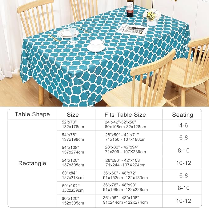 Smiry Square Table Cloth, Wipeable Spillproof Plastic Tablecloths for Dining, Waterproof Vinyl Tablecloth with Flannel Backing for Square Tables, Camping, Outdoor and Indoor (70"x70", Teal)