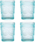 Amzcku Blue Drinking Glasses Set of 4, Vintage Glassware 10 oz- by Amzcku