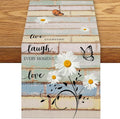 White Daisy Table Runner, Rustic Spring Sunflowers Floral Flower Wooden Boards by Unknown