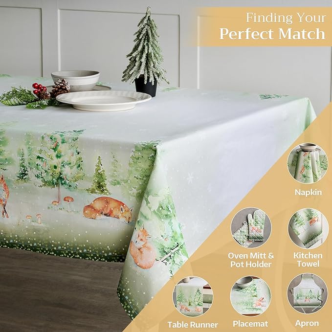 Maison d' Hermine Table Cloth Rectangle Table 100% Cotton 60 x 120 Inches Fall Tablecloth Reusable Everyday Use for Thanksgiving Christmas Decorations Dining Farmhouse Party (Winter Mornings)