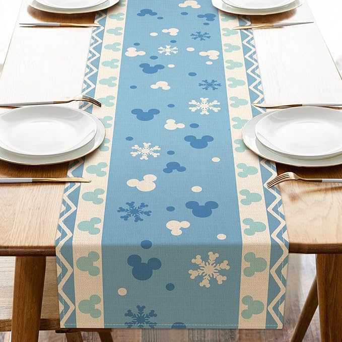 Seliem Winter Blue Table Runner, Snowflake Polka Dot Kitchen Dining Table | by Seliem