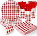 Vyntra Red Checkered Paper Plates and Napkins Set by PartyTablewareSupplies