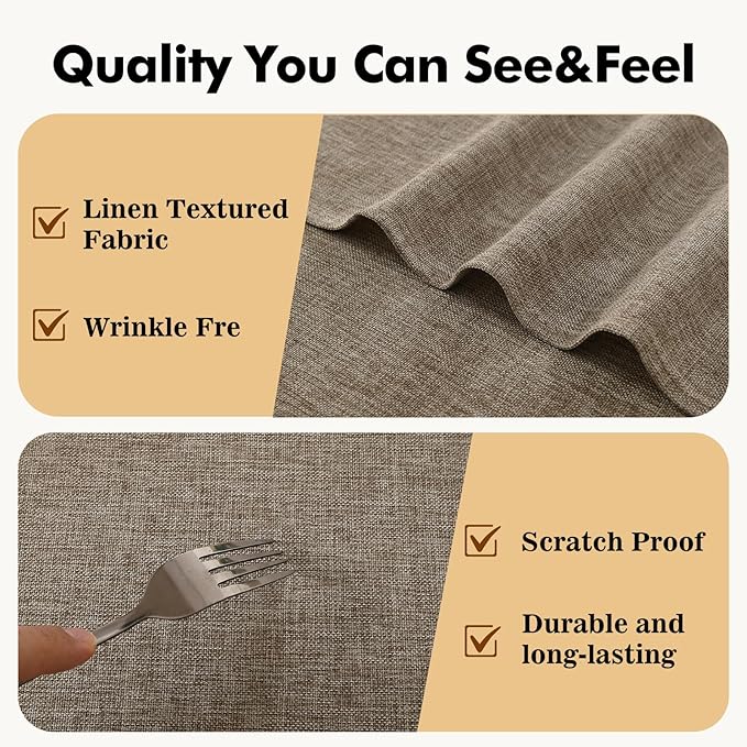 JIUZHEN Round Textured Table Cloth Linen Wrinkle Free Stain Resistant Farmhouse Decorative Circular Tablecloth for Kitchen, Dining, Party, Wedding, Outdoor Use (40 Inch Round,Khaki)