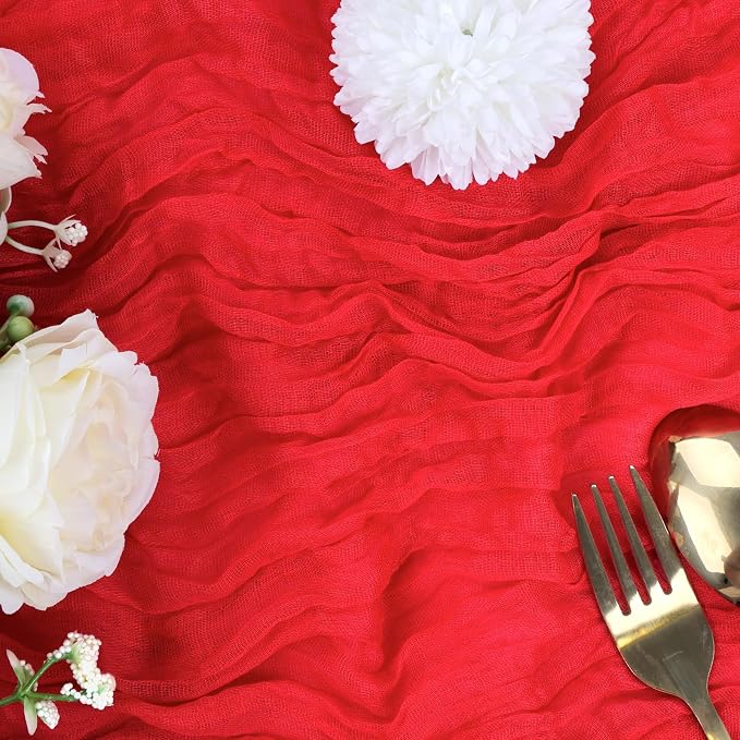 6 Pack Red Cheesecloth Table Runner 35 x 120 Inch | Boho Gauze Fabric, Rustic - Image 3