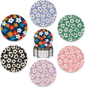 Drink Coasters Set of 6 with Holder,Vintage Flowers,Floral Pink Blue Green Purple Absorbent Ceramic Coasters with Cork Base,Fit All Cups,Tabletop Protection Mat for Mugs and Cups,Office,Kitchen