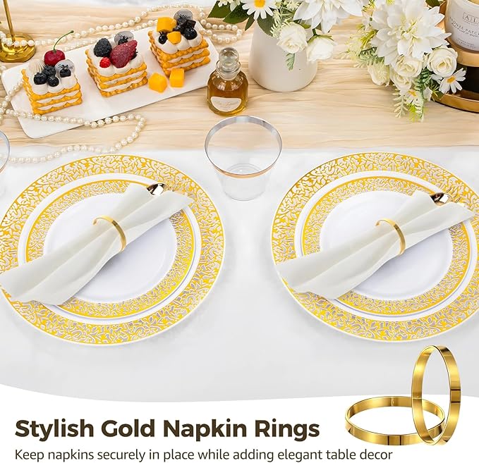 100 Pcs Gold Napkin Rings, Simple Round Metal Napkin Ring Holders 1.65 in, Alloy Napkin Rings Bulk, Table Decor for Weddings, Parties, and Banquets