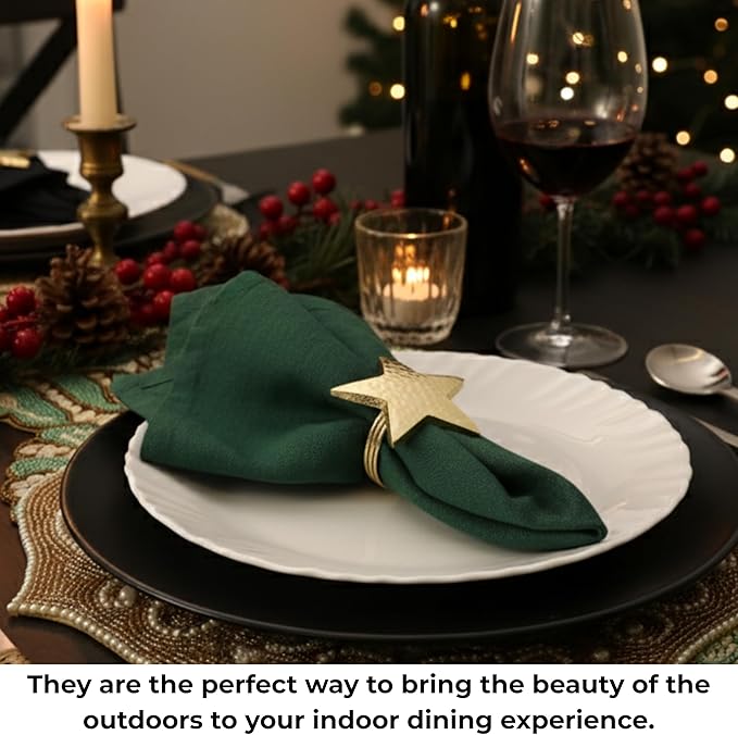 CLEENTABLE 12 Pcs Decorative Metal Napkin Rings Star Napkin Holders for Elegant Table Decor, Parties, Weddings, Holidays, Everyday Dining - Metallic Adornment for Table Settings (Gold)
