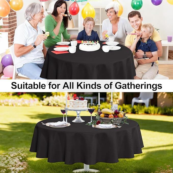 JIUZHEN Round Tablecloth Linen Textured Wrinkle Stain Resistant Farmhouse Table Cloth Decorative Fabric for Kitchen, Dining, Party, Wedding,Outdoor Use,30 Inch Round,Black