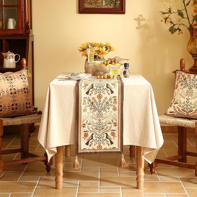 bilin gaier Designer French Linen Long Table Runner, Floral Pattern, Dining - Image 2