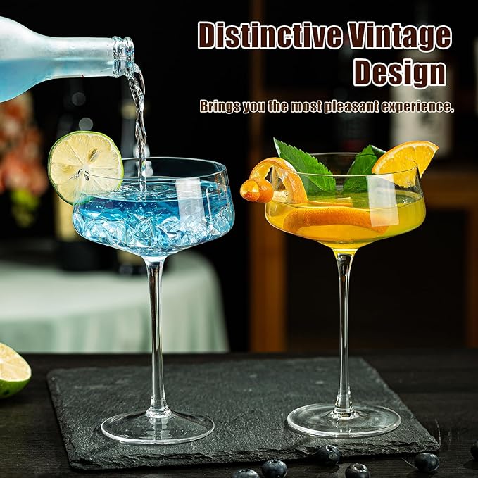 Crystal Martini Glasses Set of 6, 11 oz Coupe Glasses, Classic Cocktail Glasses, Elegant Hand Blown Crystal Manhattan Goblet for Bar, Martini, Cosmopolitan, Gimlet
