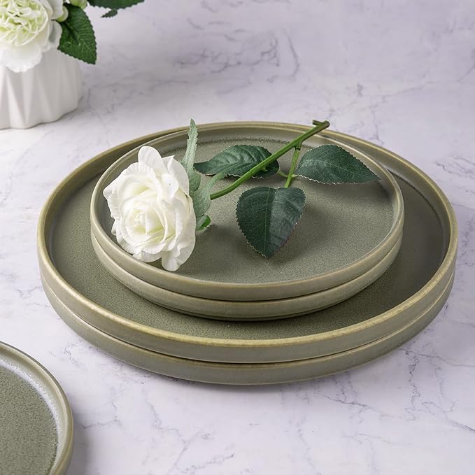 AmorArc Stoneware Dinnerware Sets for 8,Reactive Ceramic Plates and Bowls Set,Highly Chip and Crack Resistant | Dishwasher & Microwave Safe | Round Dishes Set Service for 8 (24pc)