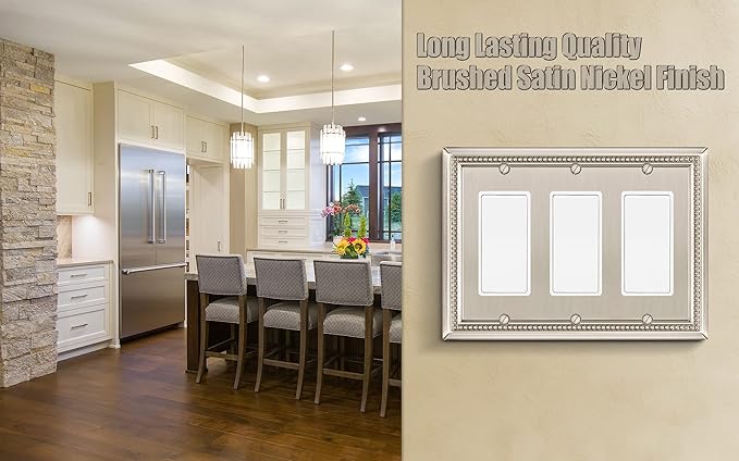 Henne Bery Sunken Pearls Heavy Duty Decorative Wall Plate Switch Plate Outlet Cover (Triple Decorator, Satin Nickel)