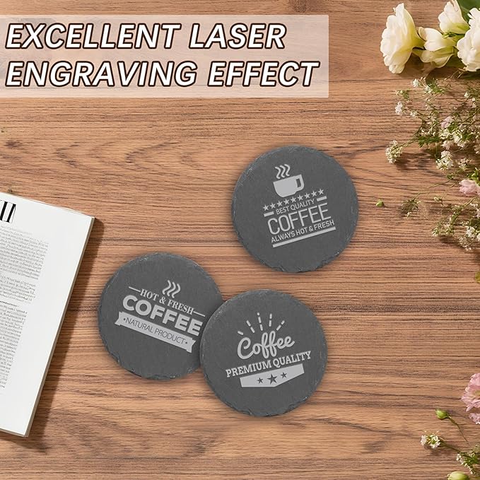 72 PCS Black Natural Slate Coasters Bulk Set 4 Inch Laser Engraving Blanks with Anti Scratch Bottoms for Home, Office, Bar, Gifts Round Coasters