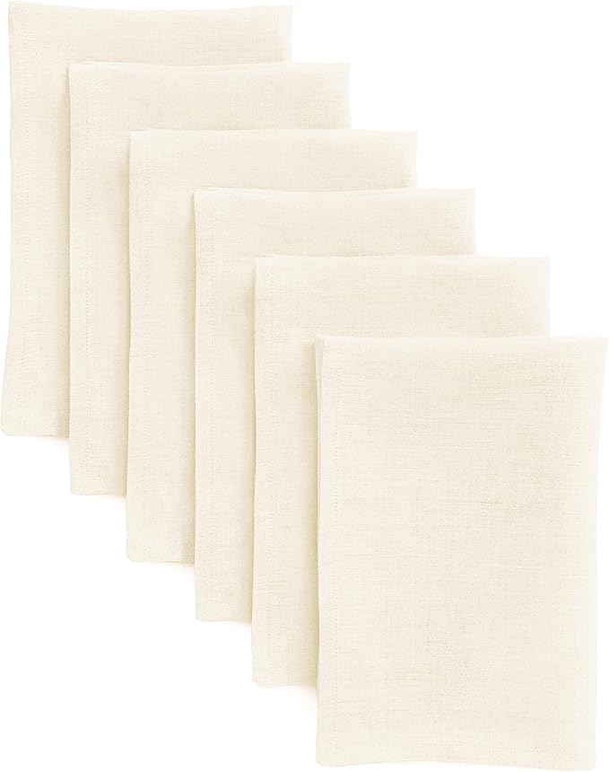 Solino Home Ivory Linen Napkins Set of 6-100% Pure Linen Cloth Washable Dinner Napkins 20 x 20 Inch for Spring, Easter - Fete