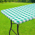 Smiry Rectangle Picnic Table Cloth, Elastic Waterproof Fitted Vinyl Tablecloths, Flannel Backed Buffalo Plaid Table Covers for Dining, Camping, Outdoor (White and Green, 30" x 48")