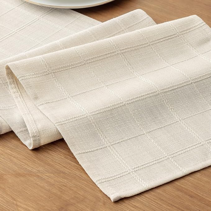 Linen Textured Table Runner, Ivory Table Runners 108 Inches Long | Raised Grid by Aoztio
