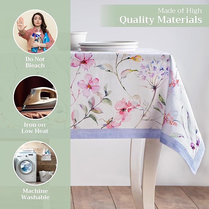 Maison d' Hermine Table Cloth Rectangle Table 100% Cotton 60 x 108 Inches Tablecloth Reusable Decorative for Dining Room Farmhouse Home Valentines Day Decorations Spring Summer - Summer Floral