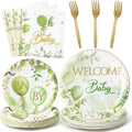 96Pcs Welcome Baby Greenery Baby Shower Sage Green Balloon Party Plates by G1ngtar