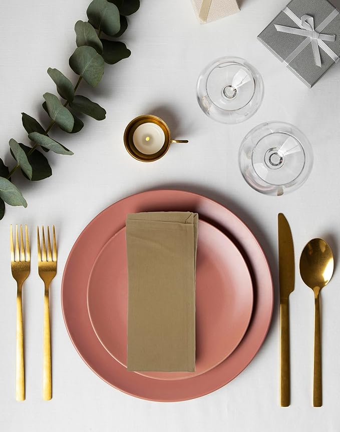 Accent Home 100% Cotton Napkins, Delicate Cloth Napkins for Dinners, Parties and Weddings，18 x 18 Inch Set of 6 - Brown