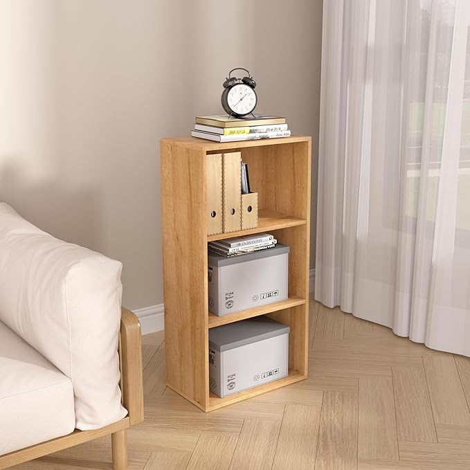 Wooden 3 Cube Storage Organizer,3 Tier Low Bookcase Freestanding Storage Display Organizer,Versatile Cubes Shelf and Cubby Unit for Any Space 15.7inch