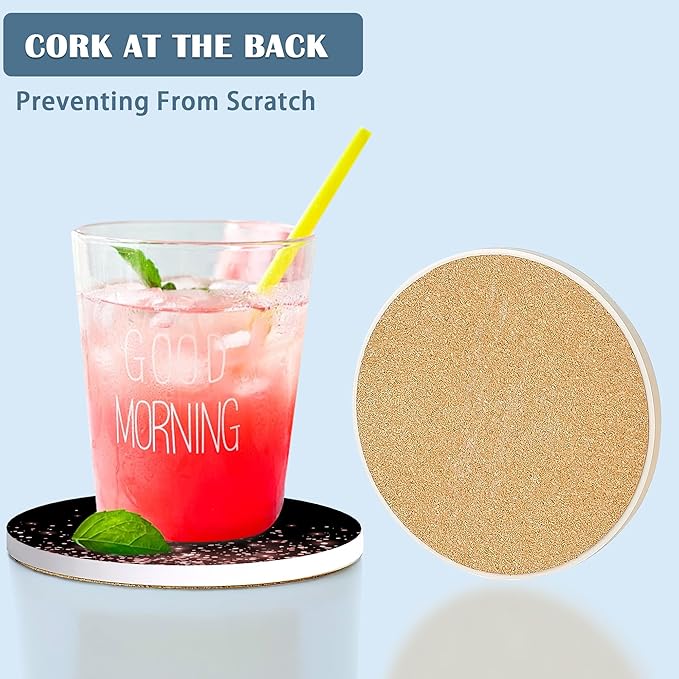 Coasters for Drinks,Rose Gold Glitter Absorbent Coaster Set of 4 with Cork Base,Ceramic Drink Coasters for Cold Drinks Wine Glasses Cups Mugs,Housewarming Gifts for Home Decor