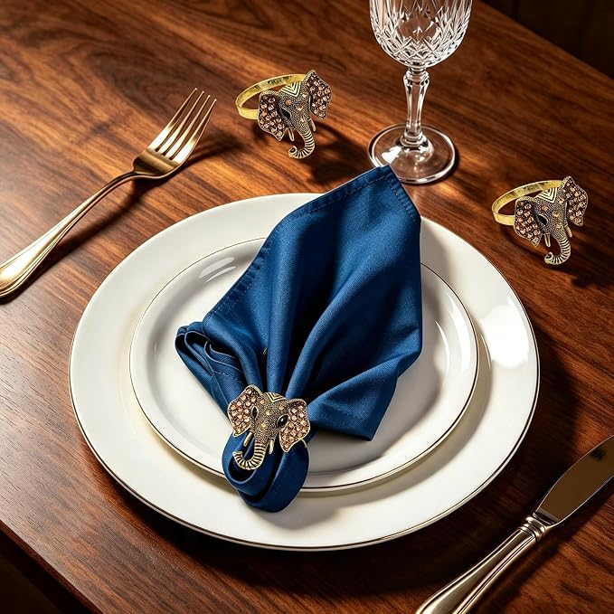 Elephant Napkin Rings Set of 6 Sparkly Rhinestone Africa Animal Napkin Holder - Image 2