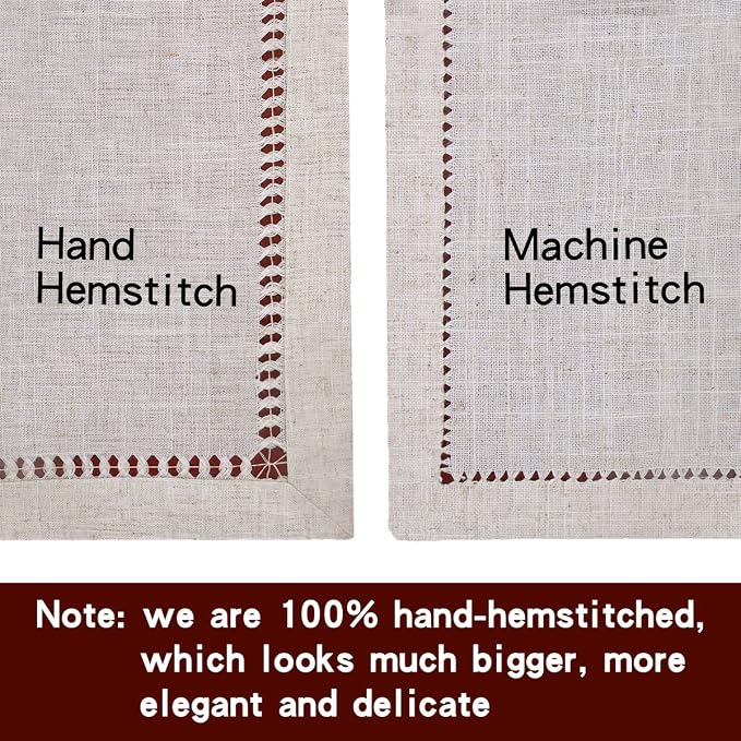 Grelucgo Large Handmade Hemstitch Beige Table Runner, Rectangular 14 by 120 Inch - Image 4