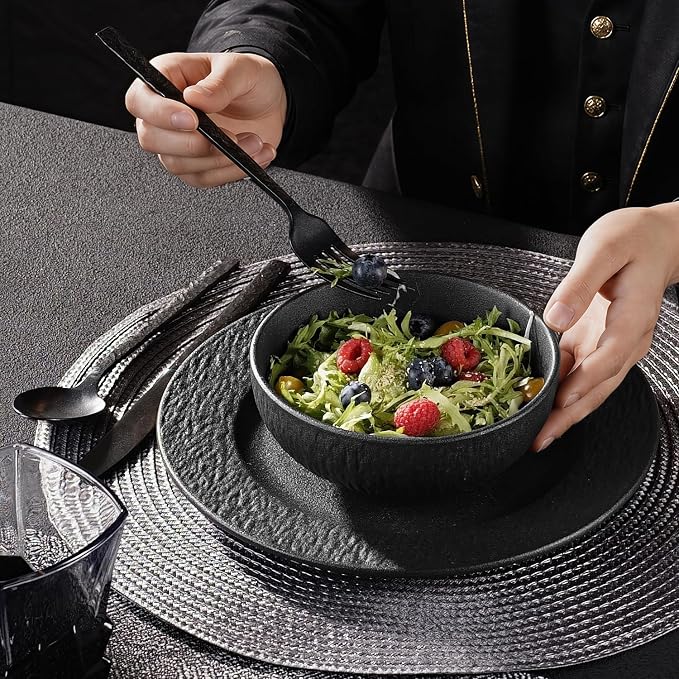 Black Dinnerware Sets, 12-Piece plates and bowls sets, Matte Marble | Premium - Image 5