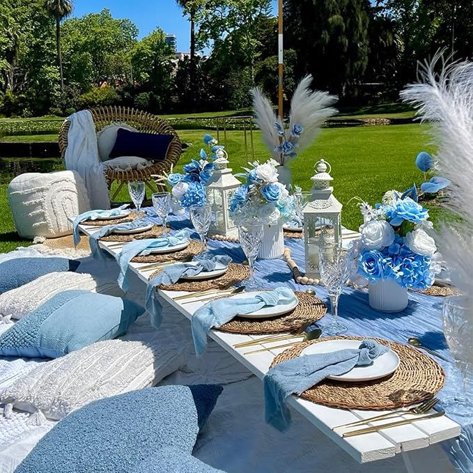 BLUETOP Dusty Blue Cheesecloth Table Runner 35x120 Inch, Semi Sheer Boho Gauze - Image 3