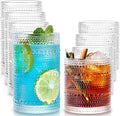 Hobnail Drinking Glass Set of 8, 4 Highball Glasses 15oz, 4 Rocks Glass 12oz | by Potdoctor