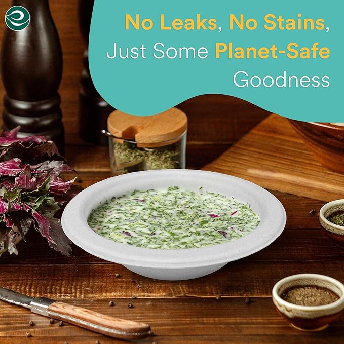ECO SOUL 100% Compostable 16 Oz Soup Bowls [1000-Pack] Disposable dessert bowls I Heavy duty paper bowl I Eco-friendly salad bowl I Biodegradable large Bowls - Pearl White