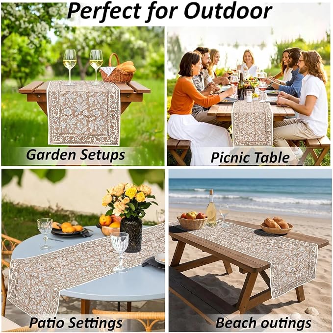 Oak Brown Hand Block Print 100% Cotton Reusable Table Runner 16" X 90" Inches - Image 6
