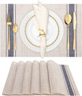 Winknowl Placemats Set of 6, Heat Resistant Non-Slip Vinyl Woven Table Mats for Dining Table, Washable Durable Elegant Place Mats for Kitchen Indoor/Outdoor Use (Beige Blue)