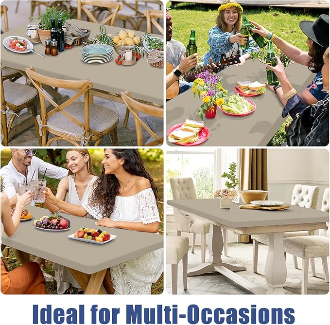 Spandex 6 Foot Rectangle Table Cloth 2 Pack, Elastic Fitted Tablecloths for Picnic, Stretch Washable Patio Table Cover for Outdoor, Camping, Banquet and Parties (Taupe, 30"x72")