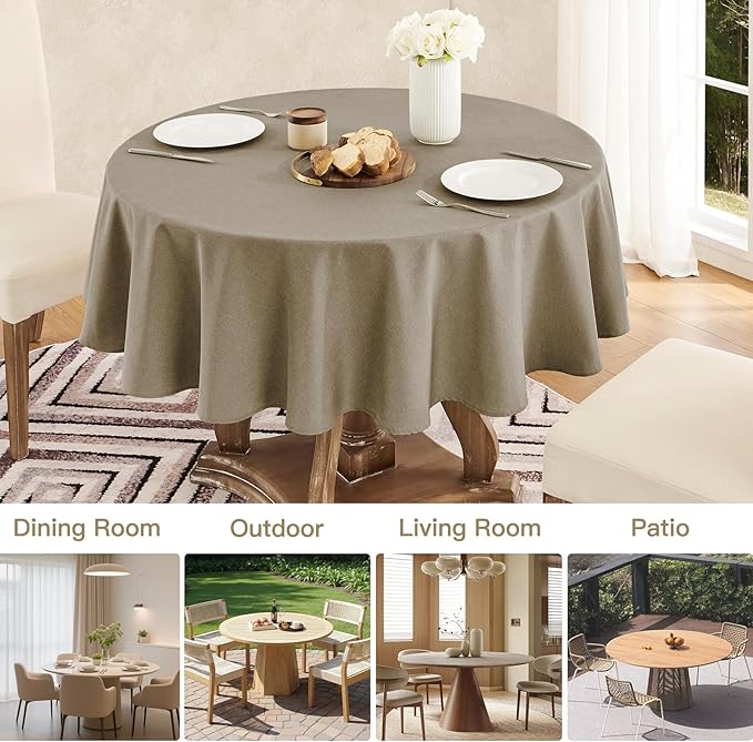 Tablecloth Linen Textured Waterproof & Stain Resistant Table Cloth Wrinkle Free Decorative Fabric Farmhouse Table Cover for Dining/Party/Buffet/Wedding, 60 x 60 Inch, Mocha