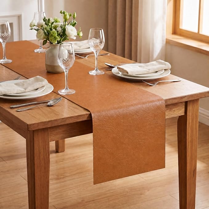 Artoid Mode Rust Double Sided Vinyl Faux Leather Table Runner, Seasonal - Image 4