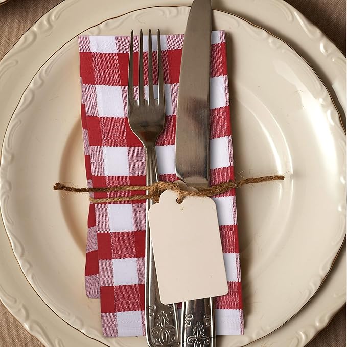 Urban Villa Cloth Napkins Set of 12 20x20 Inches 100% Cotton Napkins Cloth Washable Durable Reusable Absorbent Table Dinner Napkins Cloth for Farmhouse Party Hotel Lunch Restaurant Napkins - Red White