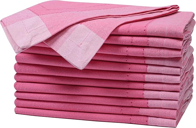 Bedding Craft Cotton Cloth Dinner Napkins Set of 12 – 20x20 Pink Multi Double Hemstitched – Machine Washable Fabric Napkins for Weddings, Parties & Dining Tables